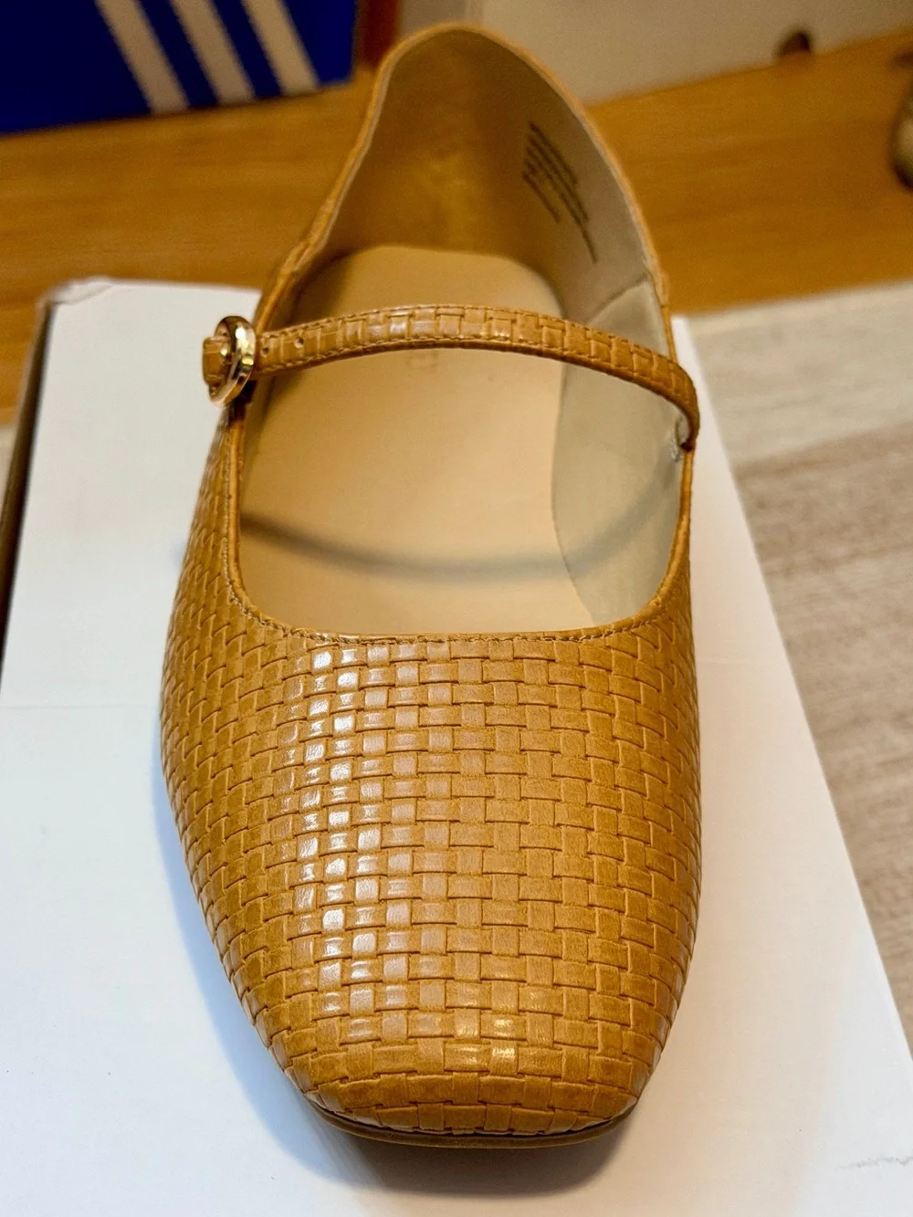 Fitory Tan Woven Mary Jane Flat with Single Strap